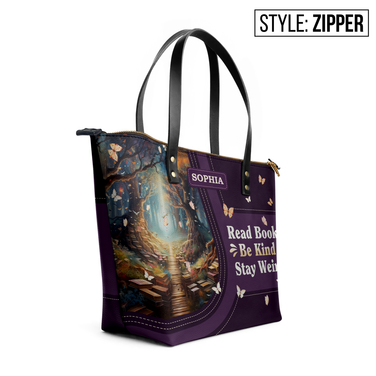 Read Books Be Kind Stay Weird TTRZ28107448GA Leather Tote Bag