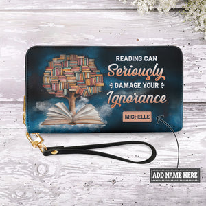 Reading Can Seriously Damage Your Ignorance HHRZ29103017IA Zip Around Leather Wallet