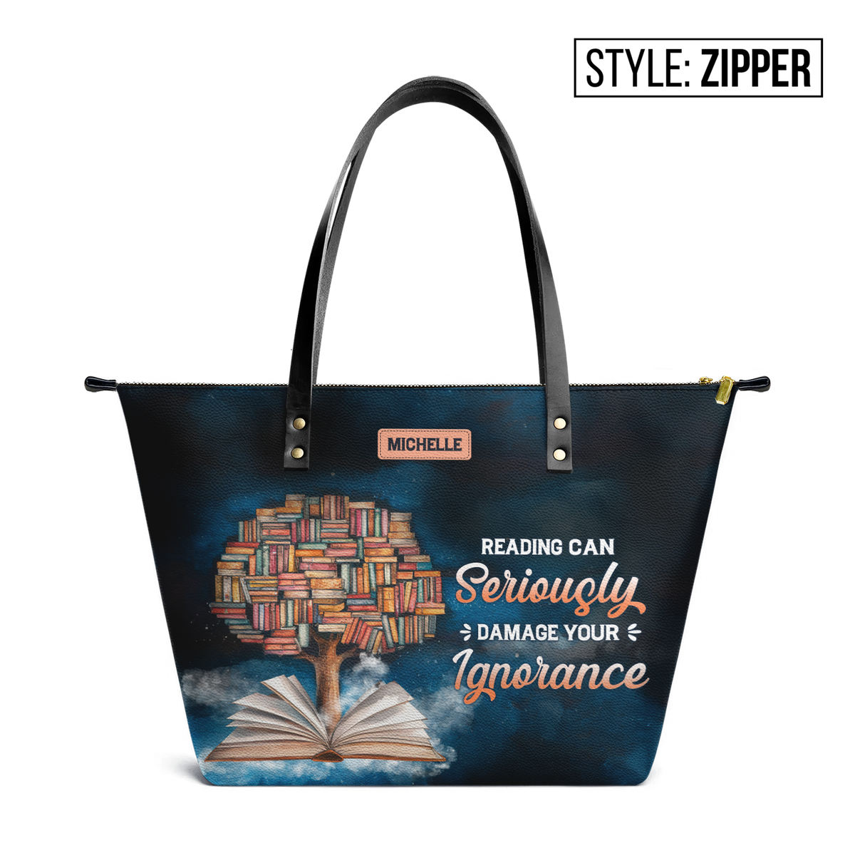 Reading Can Seriously Damage Your Ignorance TTRZ28104006LB Leather Tote Bag