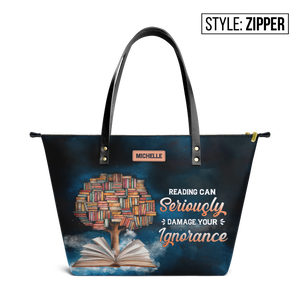 Reading Can Seriously Damage Your Ignorance TTRZ28104006LB Leather Tote Bag