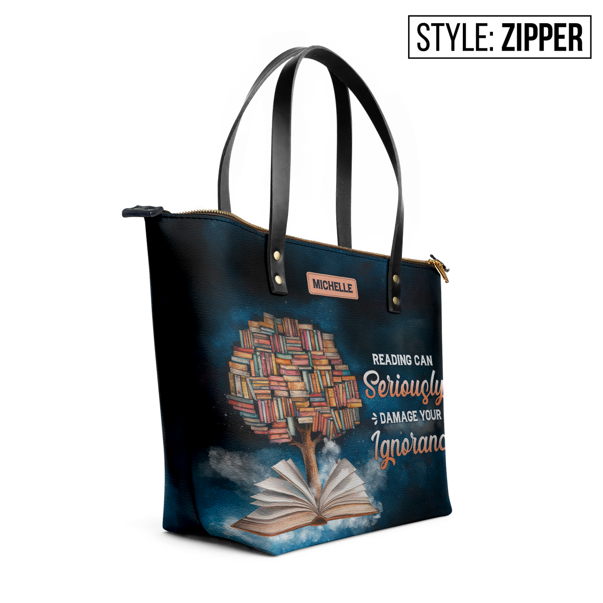 Reading Can Seriously Damage Your Ignorance TTRZ28104006LB Leather Tote Bag