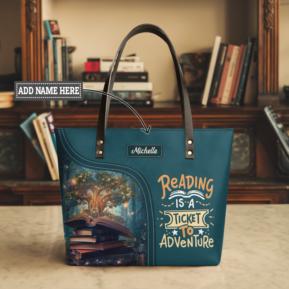 Reading Is A Ticket To Adventure TTRZ28104778EL Leather Tote Bag
