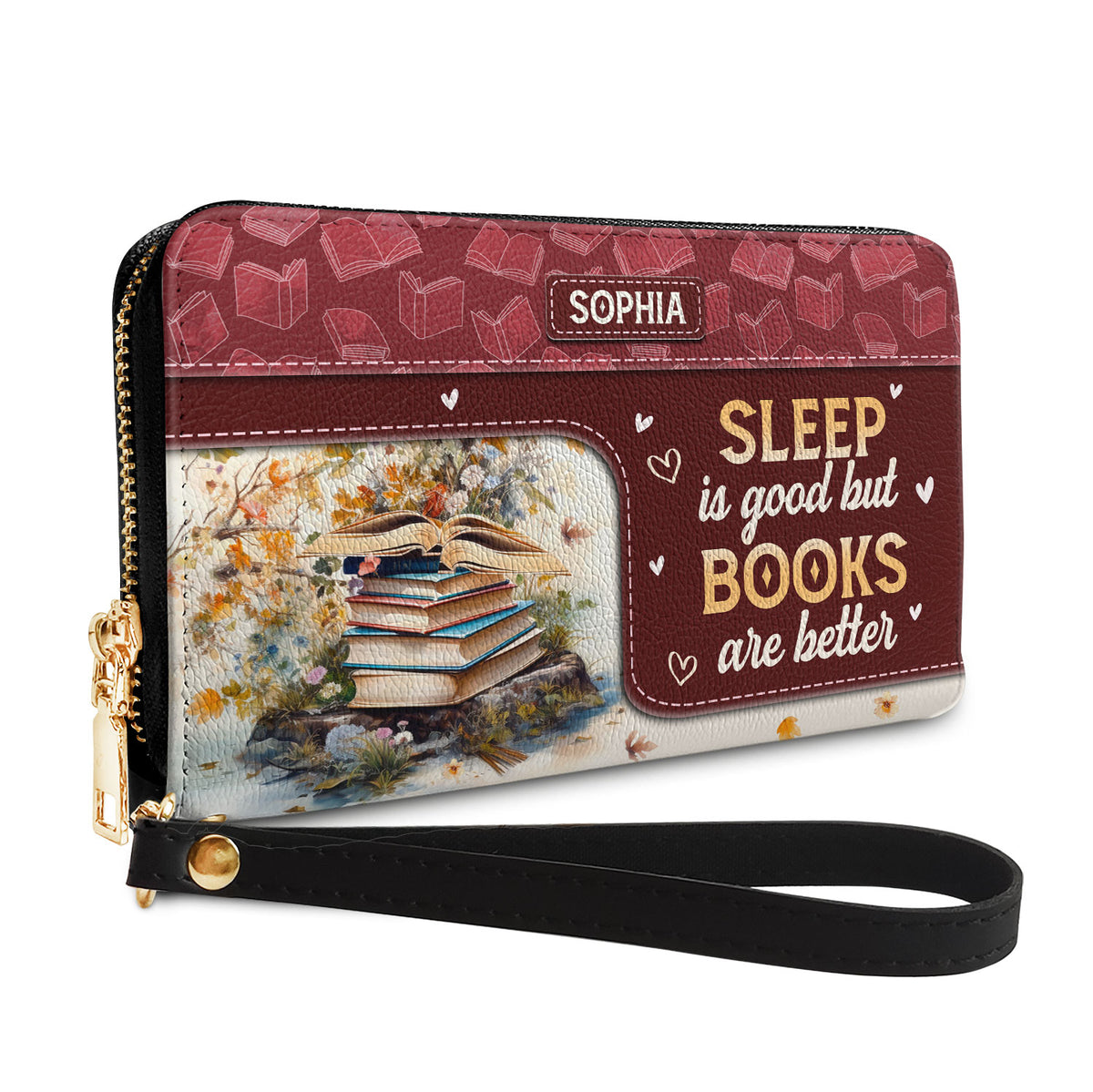 Sleep Is Good But Books Are Better NNRZ05085802PT Zip Around Leather Wallet