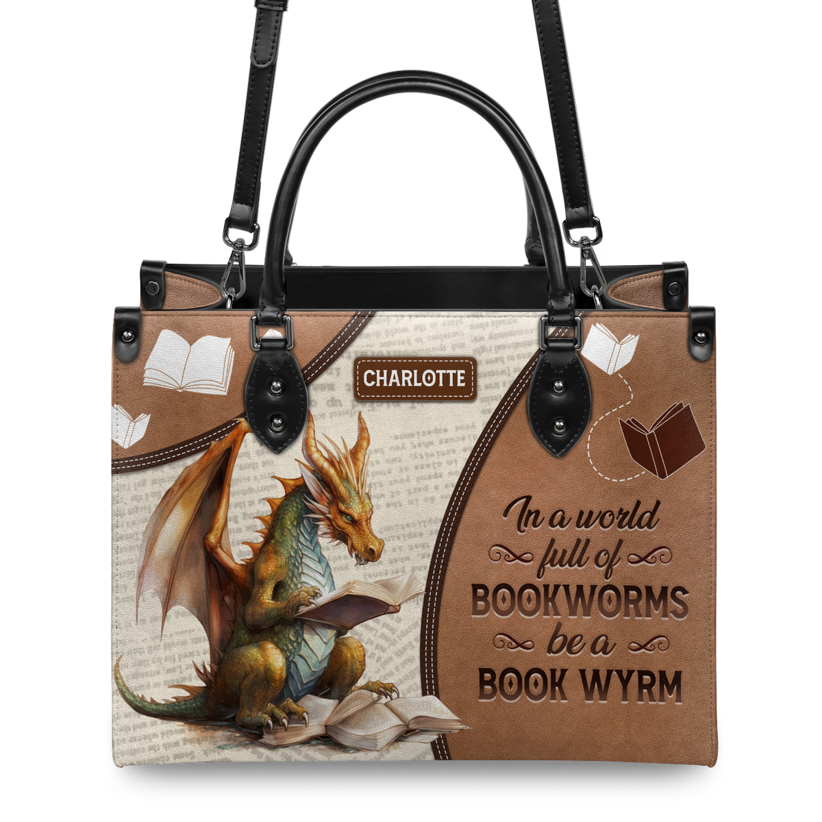 Black Interior -  In A World Full Of Bookworms Be A Book Wyrm HTRZ20111053BM Leather Bag
