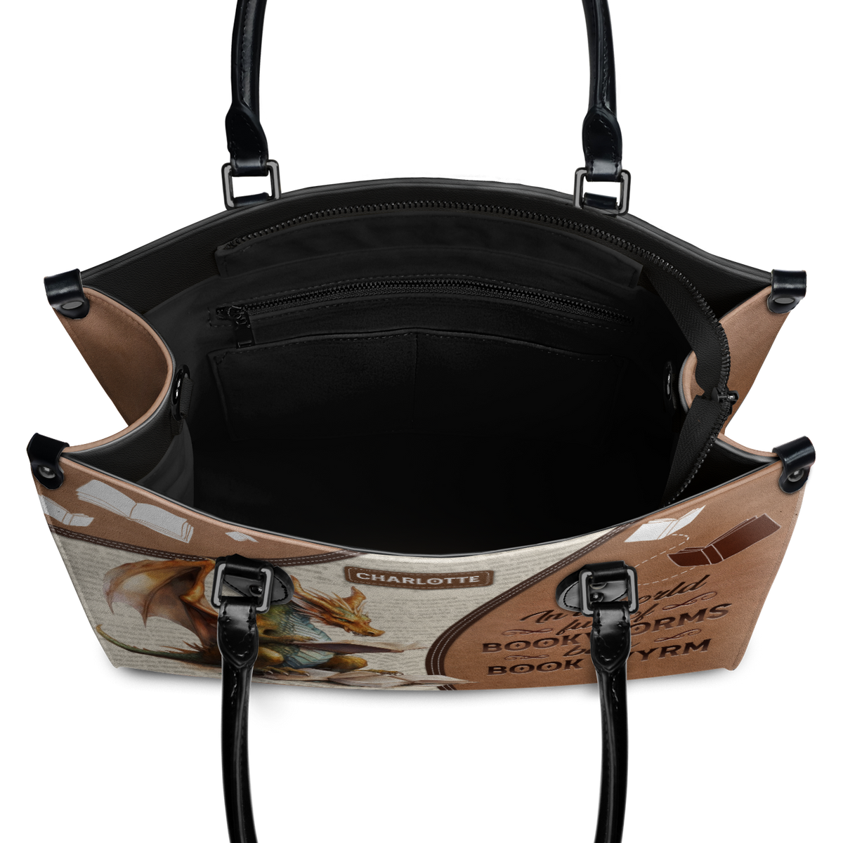 Black Interior -  In A World Full Of Bookworms Be A Book Wyrm HTRZ20111053BM Leather Bag