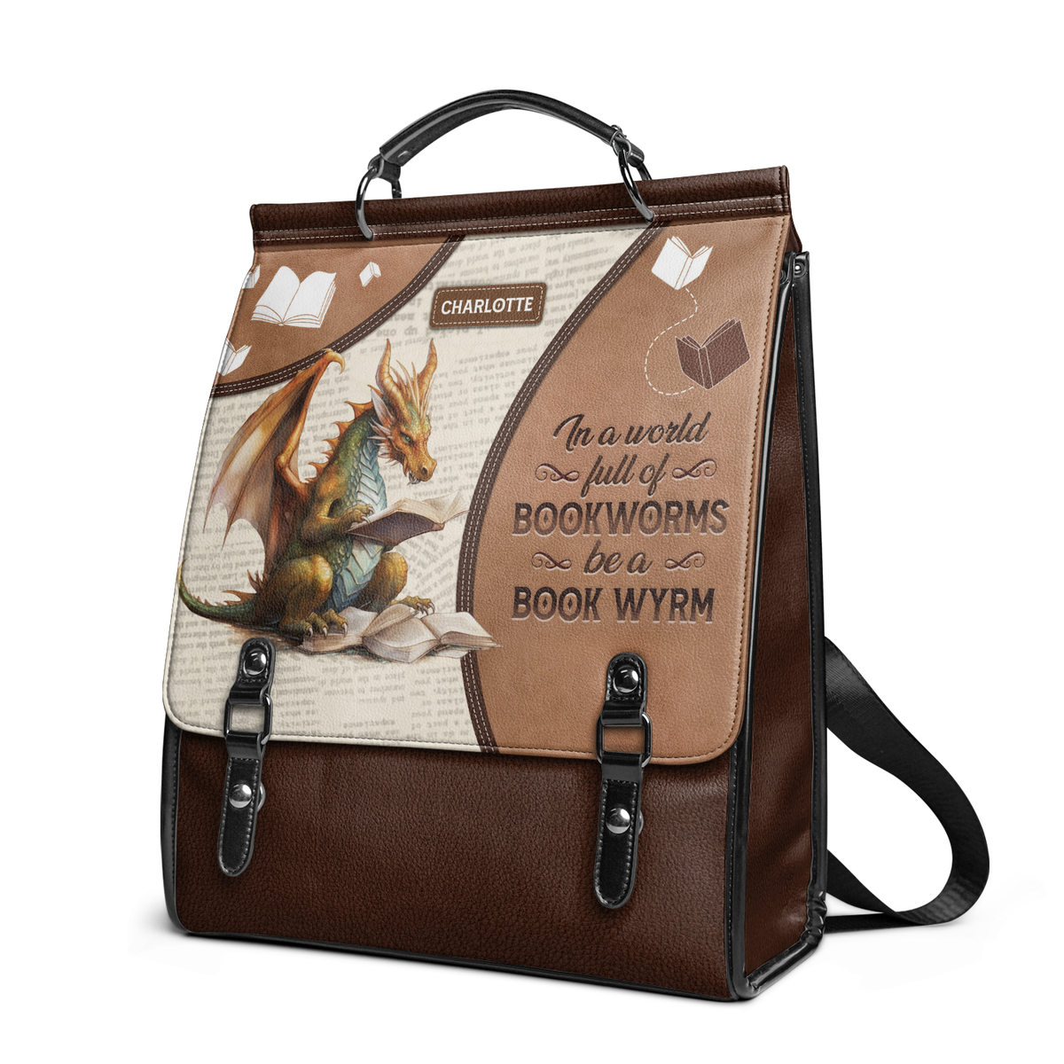 In A World Full Of Bookworms Be A Book Wyrm NNRZ12016123TL Leather Backpack