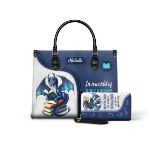 Black Interior -  In A World Of Bookworms Be A Book Dragon DNRZ1702004A Leather Bag