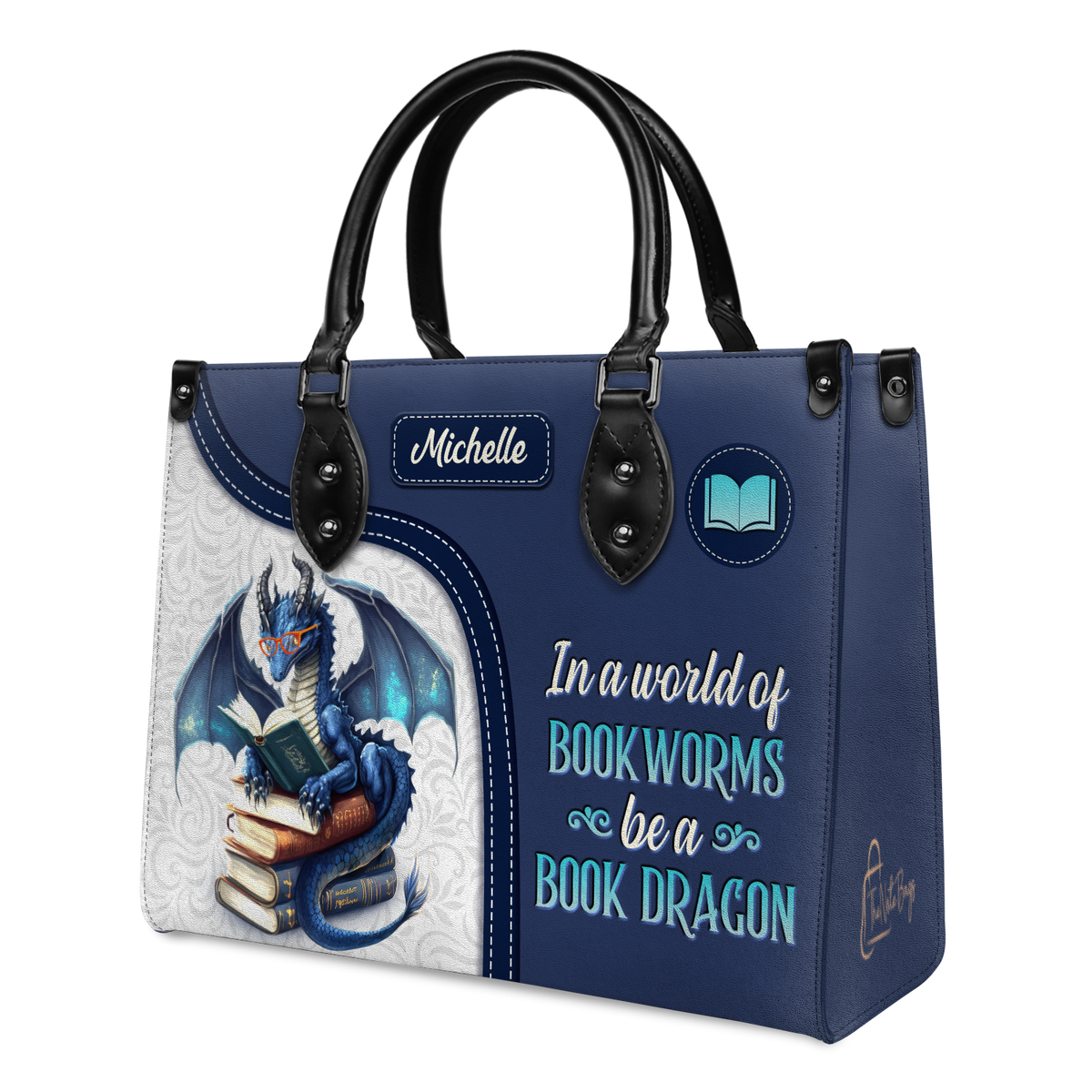 Black Interior -  In A World Of Bookworms Be A Book Dragon DNRZ1702004A Leather Bag