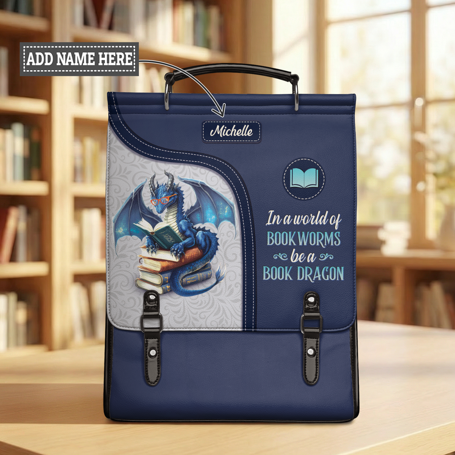 In A World Of Bookworms Be A Book Dragon NNRZ12010663RZ Leather Backpack