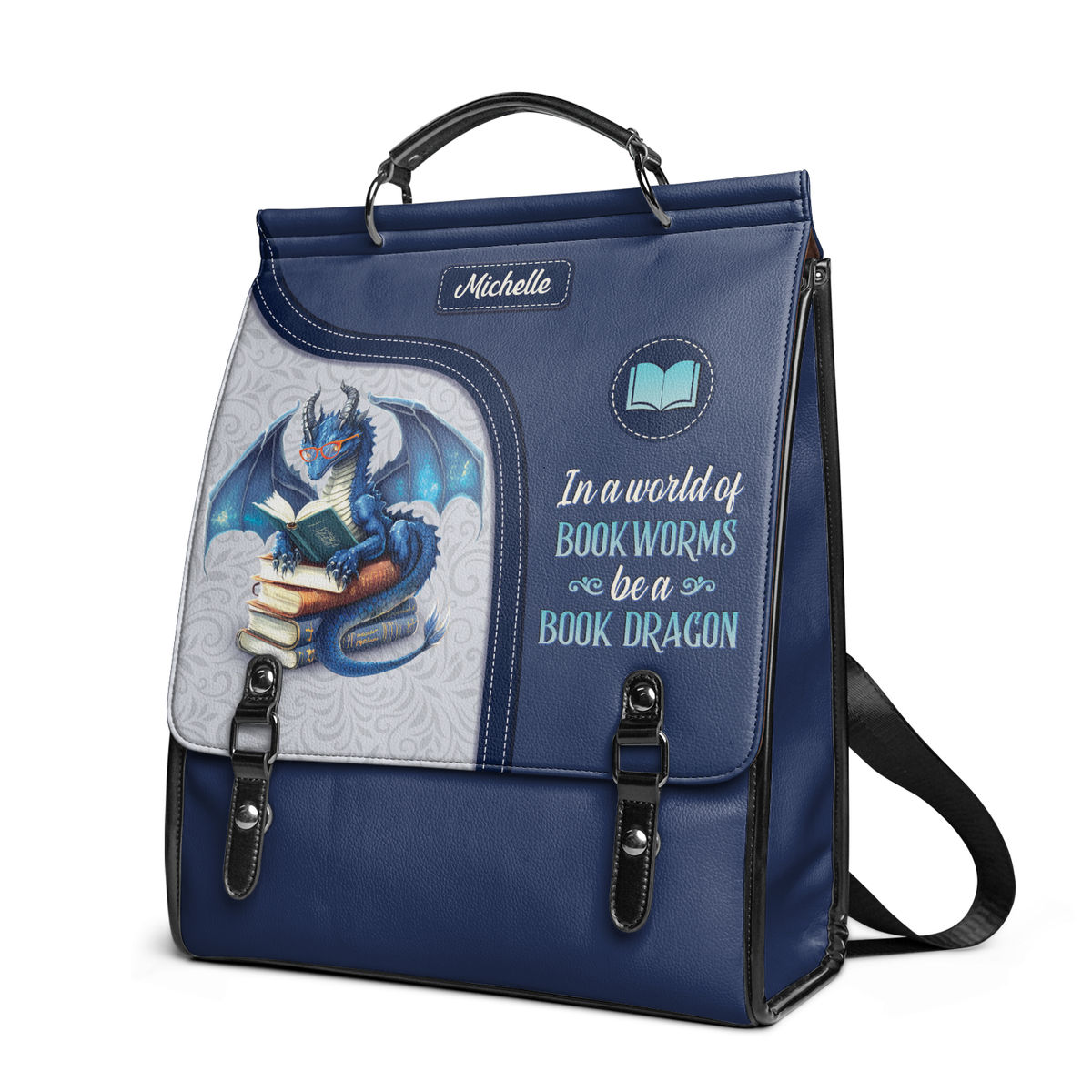 In A World Of Bookworms Be A Book Dragon NNRZ12010663RZ Leather Backpack