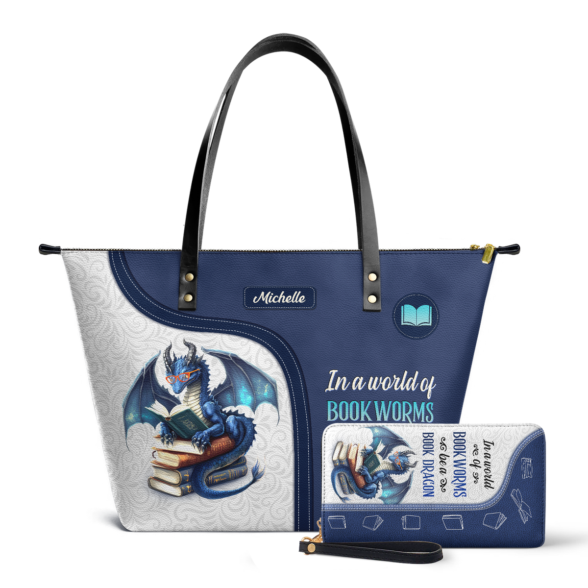 In A World Of Bookworms Be A Book Dragon TTRZ28102596QC Leather Tote Bag