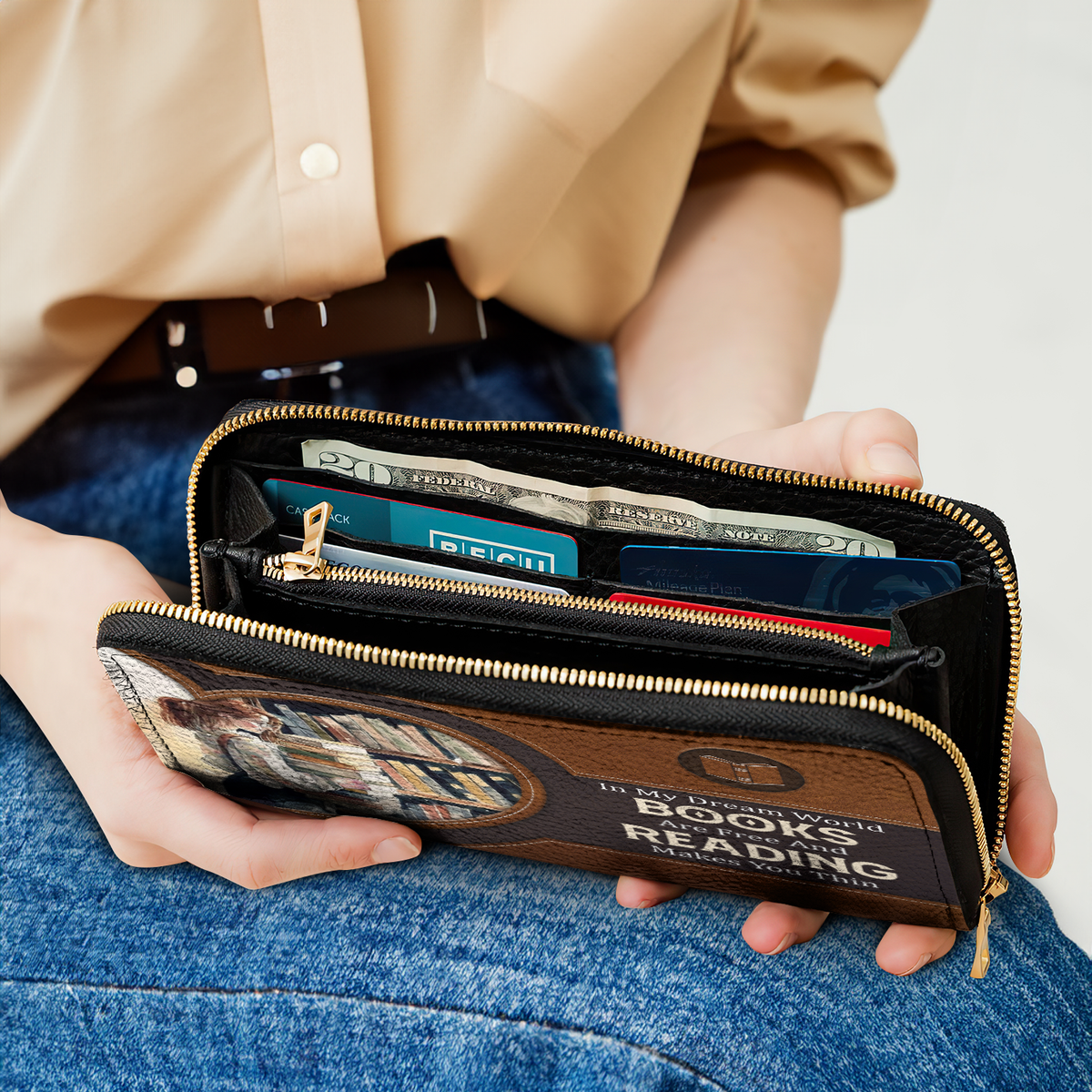 In My Dream World Books Are Free And Reading Makes You Thin NNRZ01081178KG Zip Around Leather Wallet