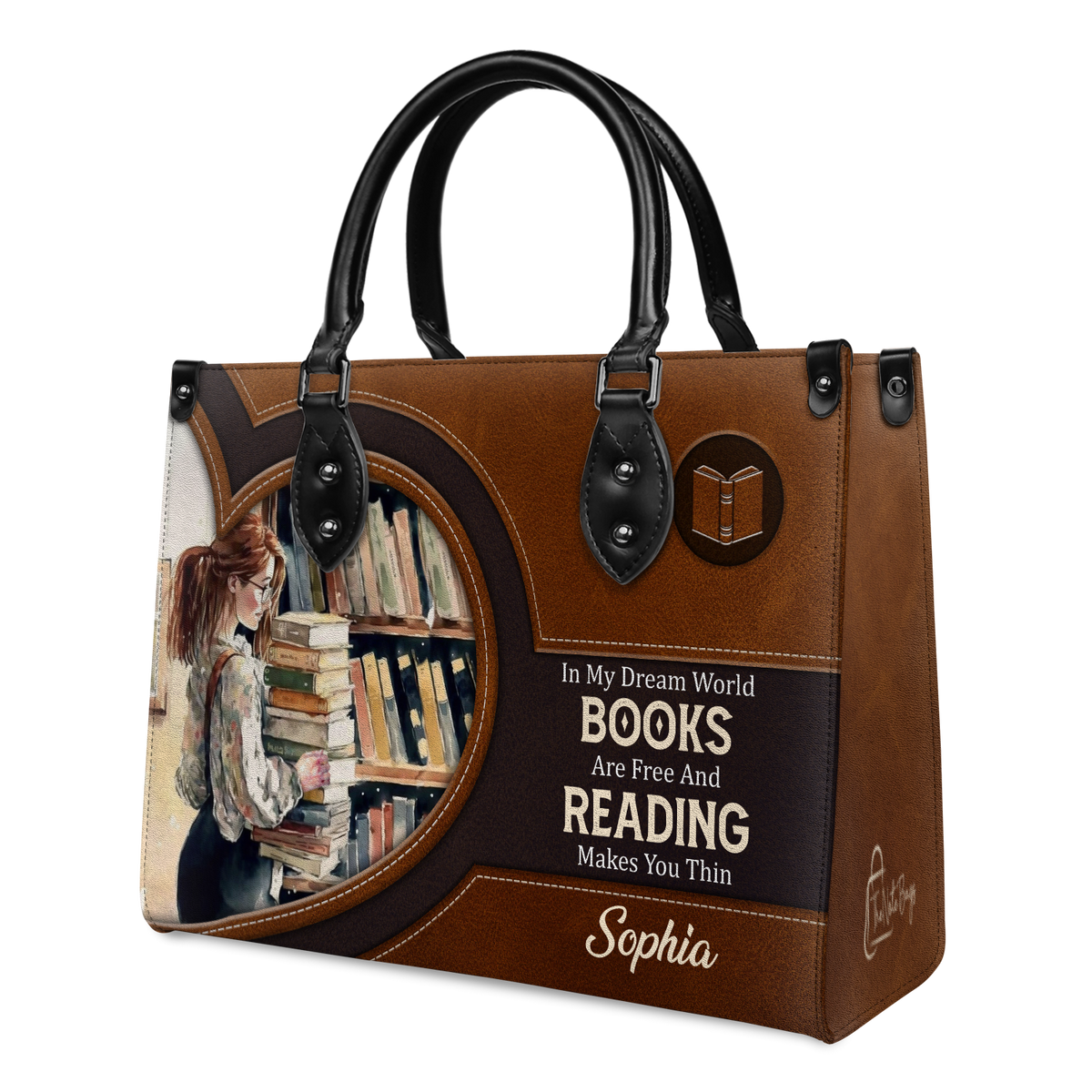 Black Interior -  In My Dream World Books Are Free And Reading Makes You Thin NQAY1702006A Leather Bag