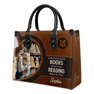 Black Interior -  In My Dream World Books Are Free And Reading Makes You Thin NQAY1702006A Leather Bag