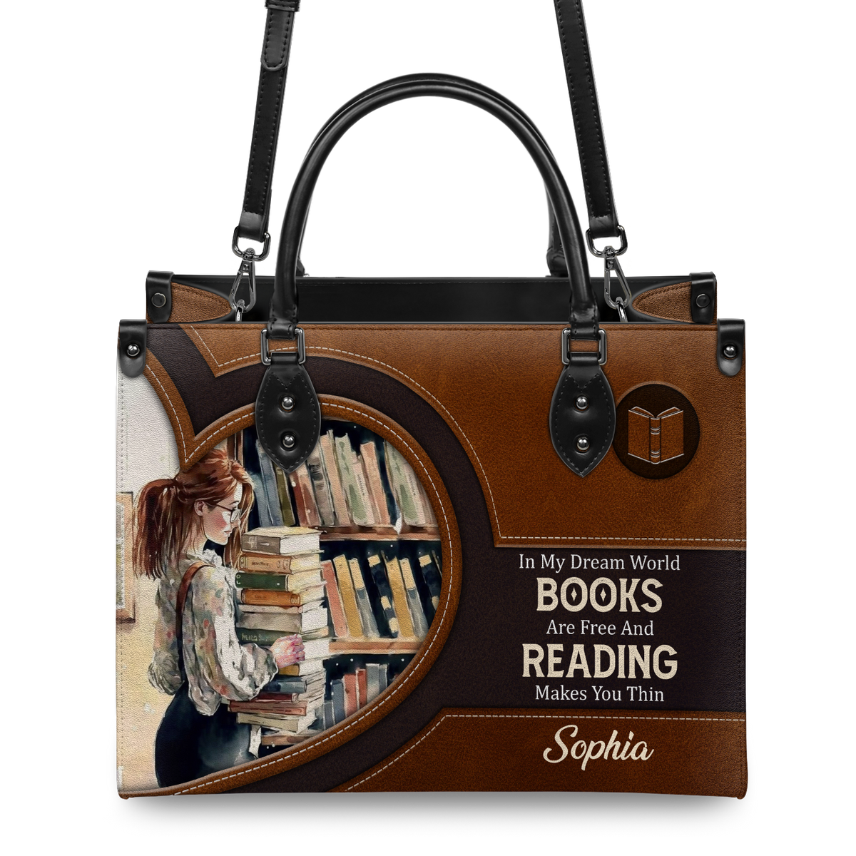 Black Interior -  In My Dream World Books Are Free And Reading Makes You Thin NQAY1702006A Leather Bag