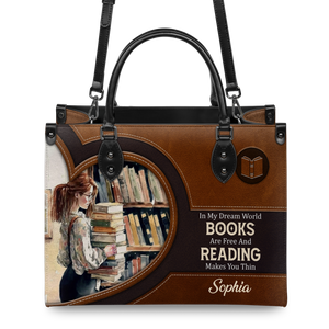 Black Interior -  In My Dream World Books Are Free And Reading Makes You Thin NQAY1702006A Leather Bag