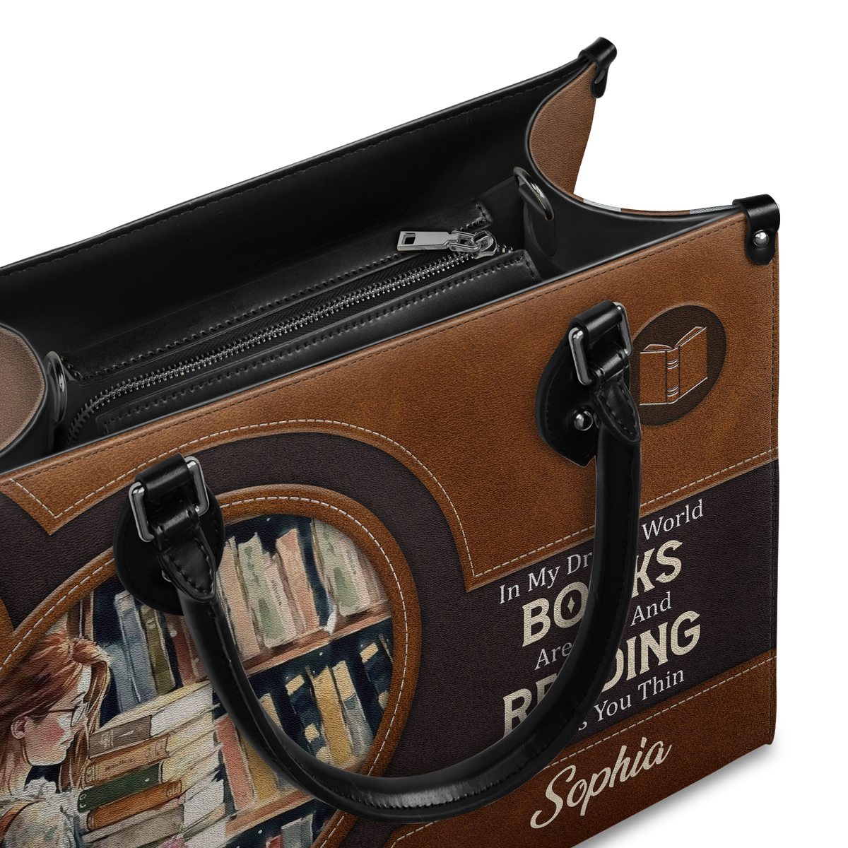 Black Interior -  In My Dream World Books Are Free And Reading Makes You Thin NQAY1702006A Leather Bag