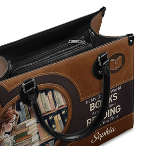 Black Interior -  In My Dream World Books Are Free And Reading Makes You Thin NQAY1702006A Leather Bag