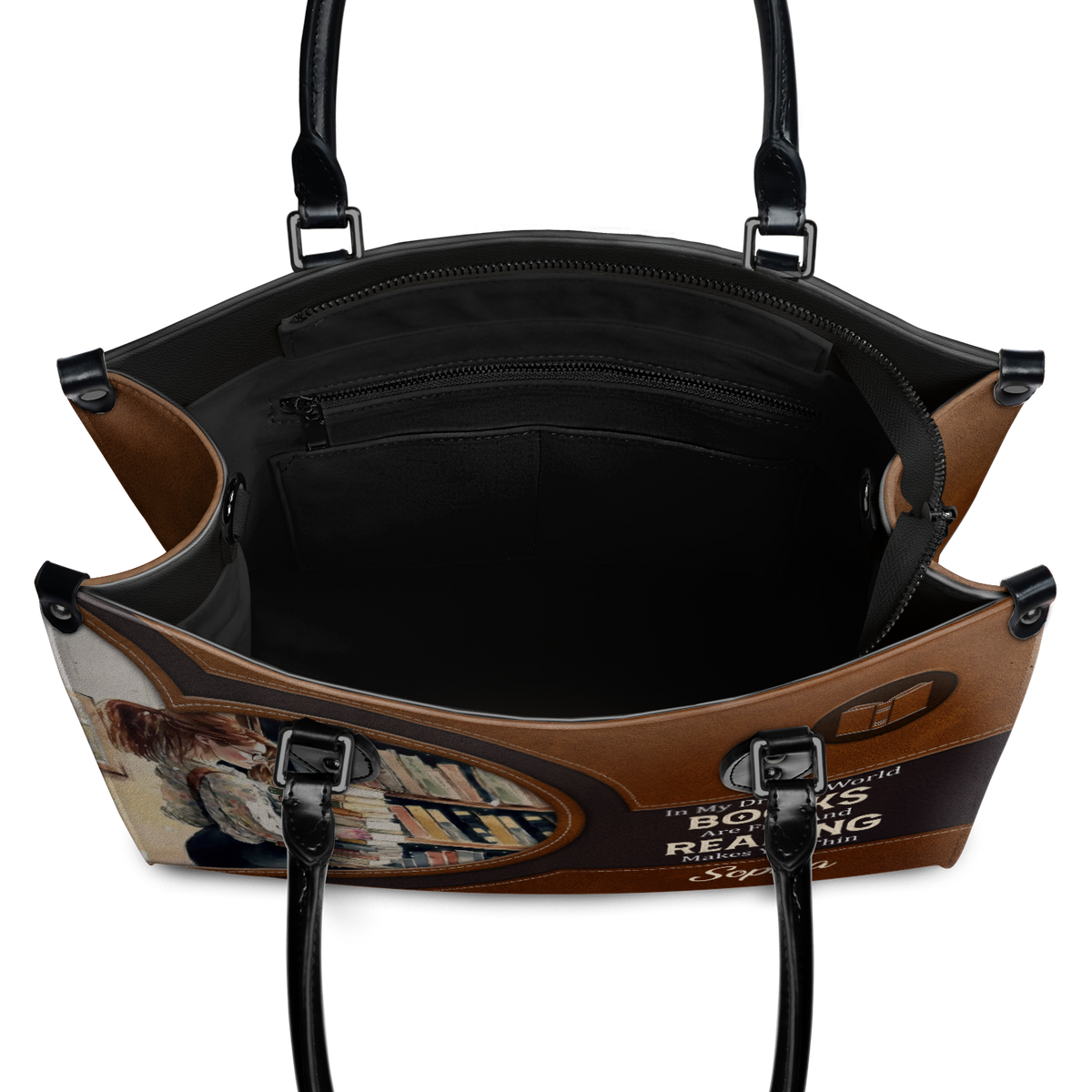 Black Interior -  In My Dream World Books Are Free And Reading Makes You Thin NQAY1702006A Leather Bag
