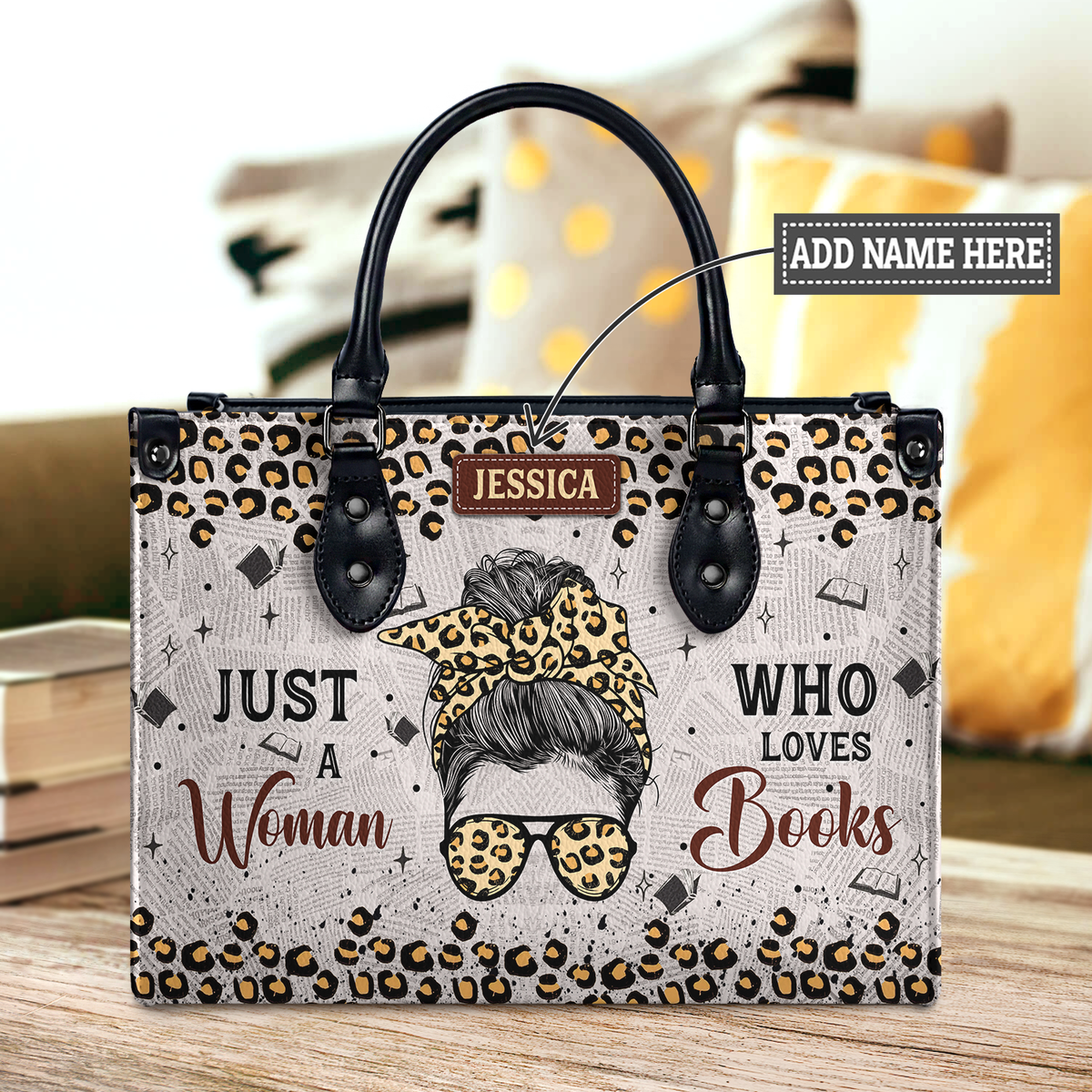 Black Interior -  Just A Woman Who Loves Books HHRZ03082677SQ Leather Bag