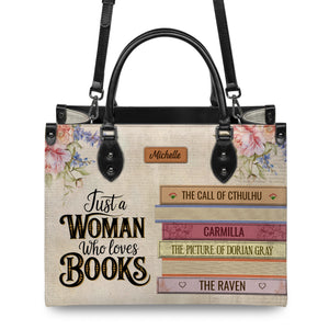 Black Interior -  Custom Bookshelf: Just A Woman Who Loves Books HHRZ26106015NK Leather Bag