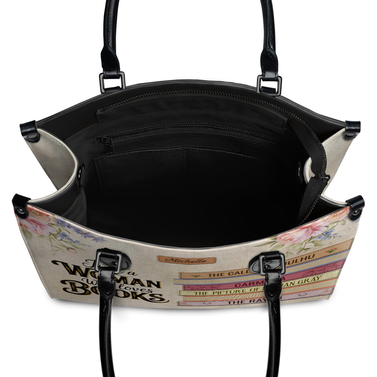Black Interior -  Custom Bookshelf: Just A Woman Who Loves Books HHRZ26106015NK Leather Bag