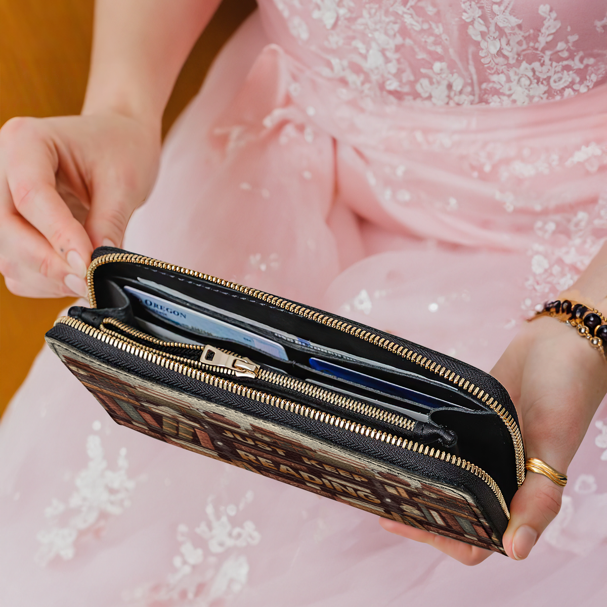 Just Keep Reading HHRZ15090322DW Zip Around Leather Wallet