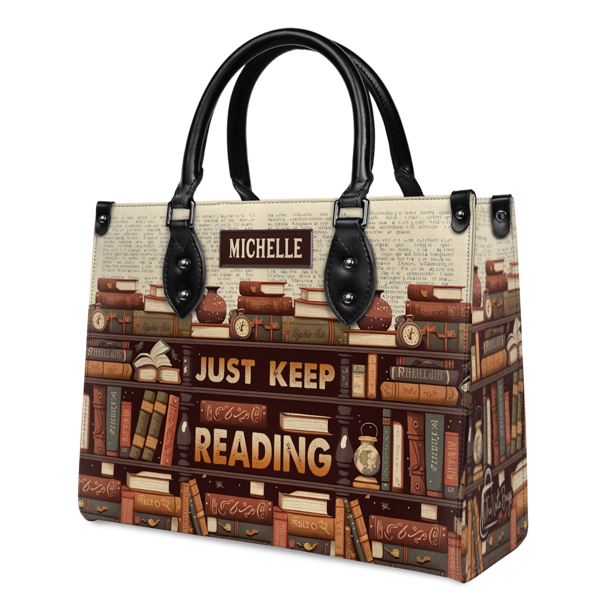 Black Interior -  Just Keep Reading HHAY2302001A Leather Bag