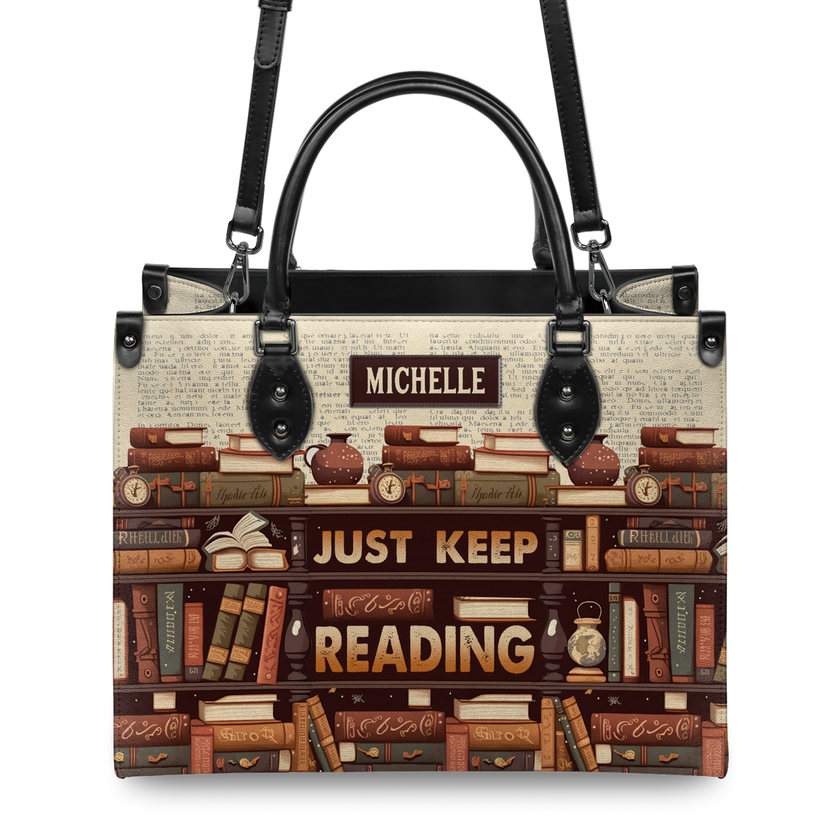Black Interior -  Just Keep Reading HHAY2302001A Leather Bag