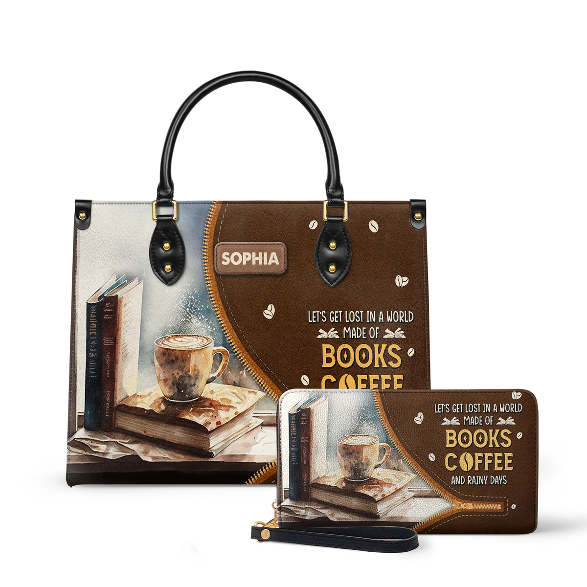 Lets Get Lost In A World Made Of Books Coffee And Rainy Days NQAY1702005A Leather Bag