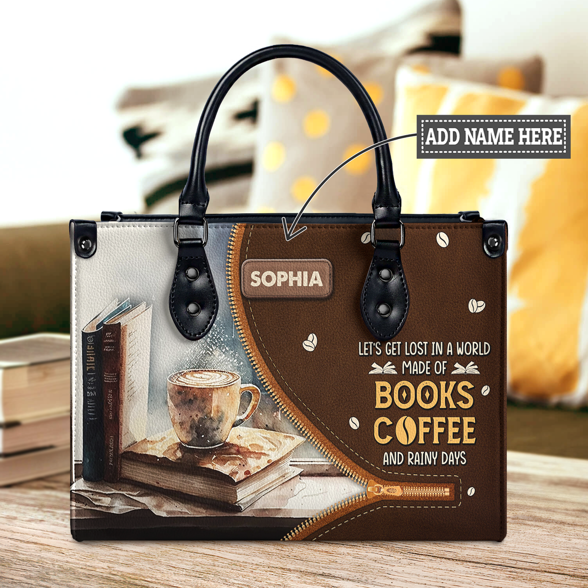 Black Interior -  Lets Get Lost In A World Made Of Books Coffee And Rainy Days NQAY1702005A Leather Bag