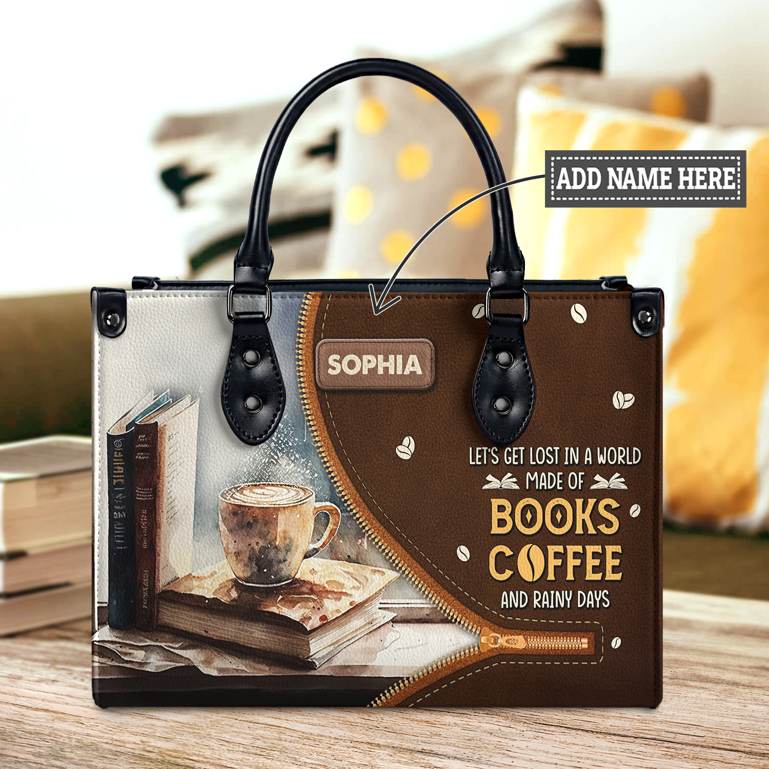 Black Interior -  Lets Get Lost In A World Made Of Books Coffee And Rainy Days NQAY1702005A Leather Bag