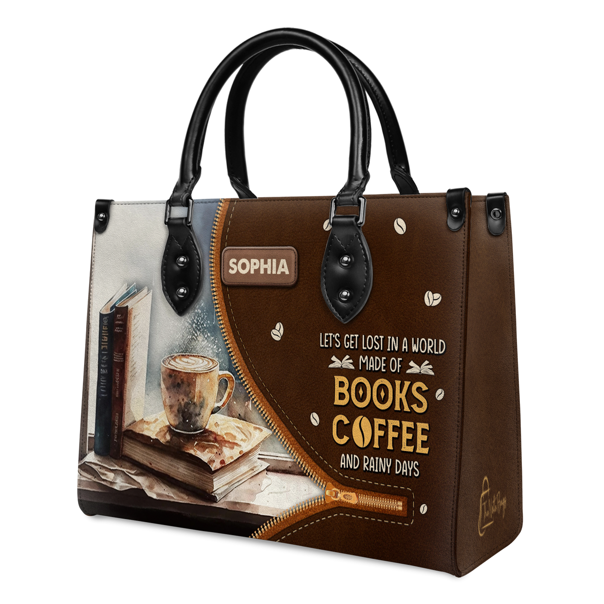 Black Interior -  Lets Get Lost In A World Made Of Books Coffee And Rainy Days NQAY1702005A Leather Bag