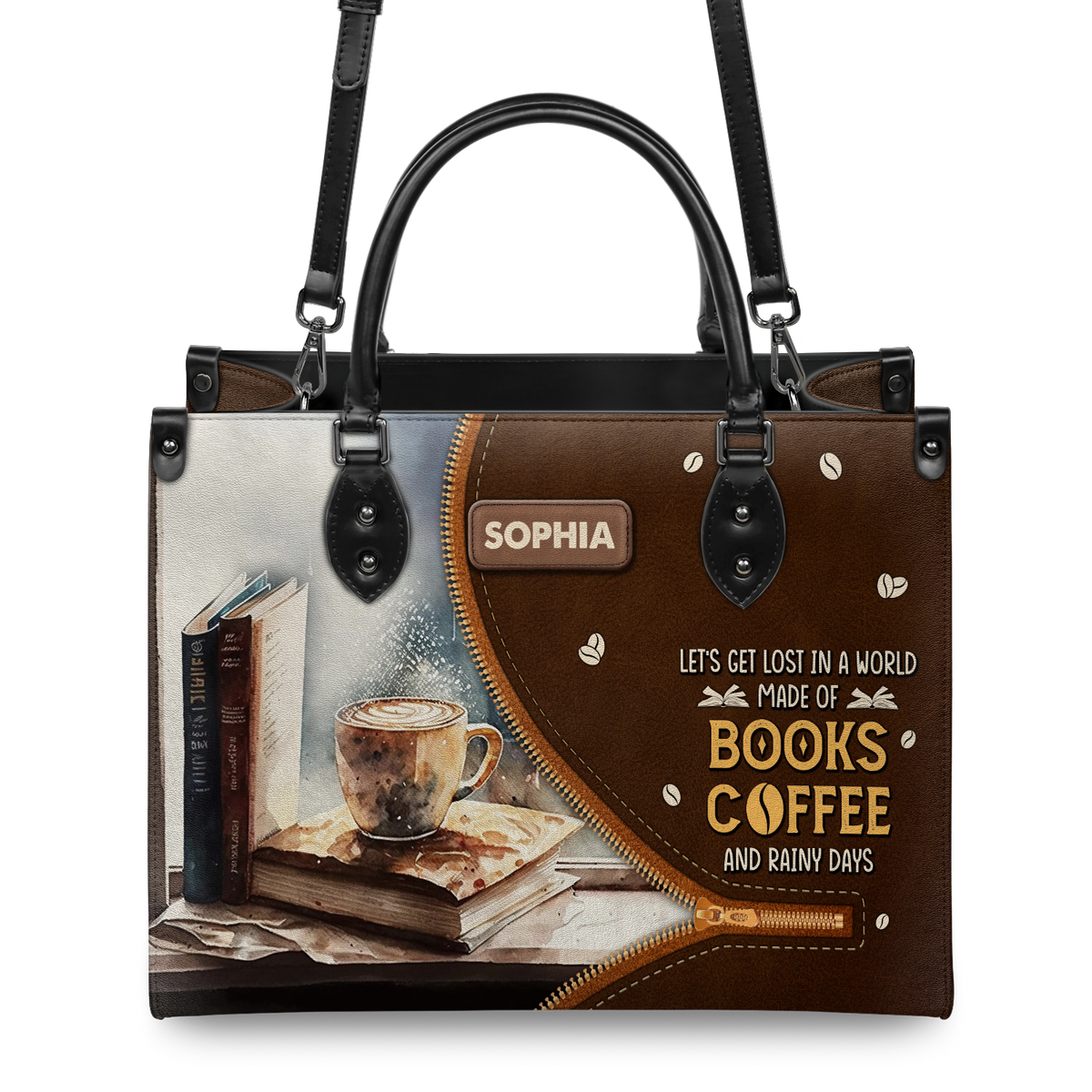 Black Interior -  Lets Get Lost In A World Made Of Books Coffee And Rainy Days NQAY1702005A Leather Bag