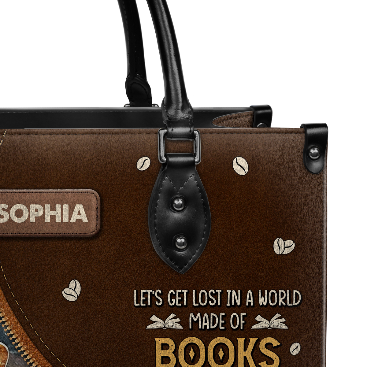Black Interior -  Lets Get Lost In A World Made Of Books Coffee And Rainy Days NQAY1702005A Leather Bag