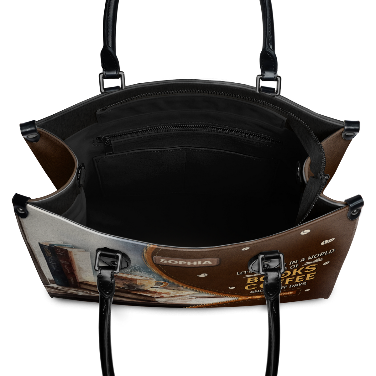 Black Interior -  Lets Get Lost In A World Made Of Books Coffee And Rainy Days NQAY1702005A Leather Bag
