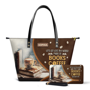Lets Get Lost In A World Made Of Books Coffee And Rainy Days TTRZ28106061FW Leather Tote Bag