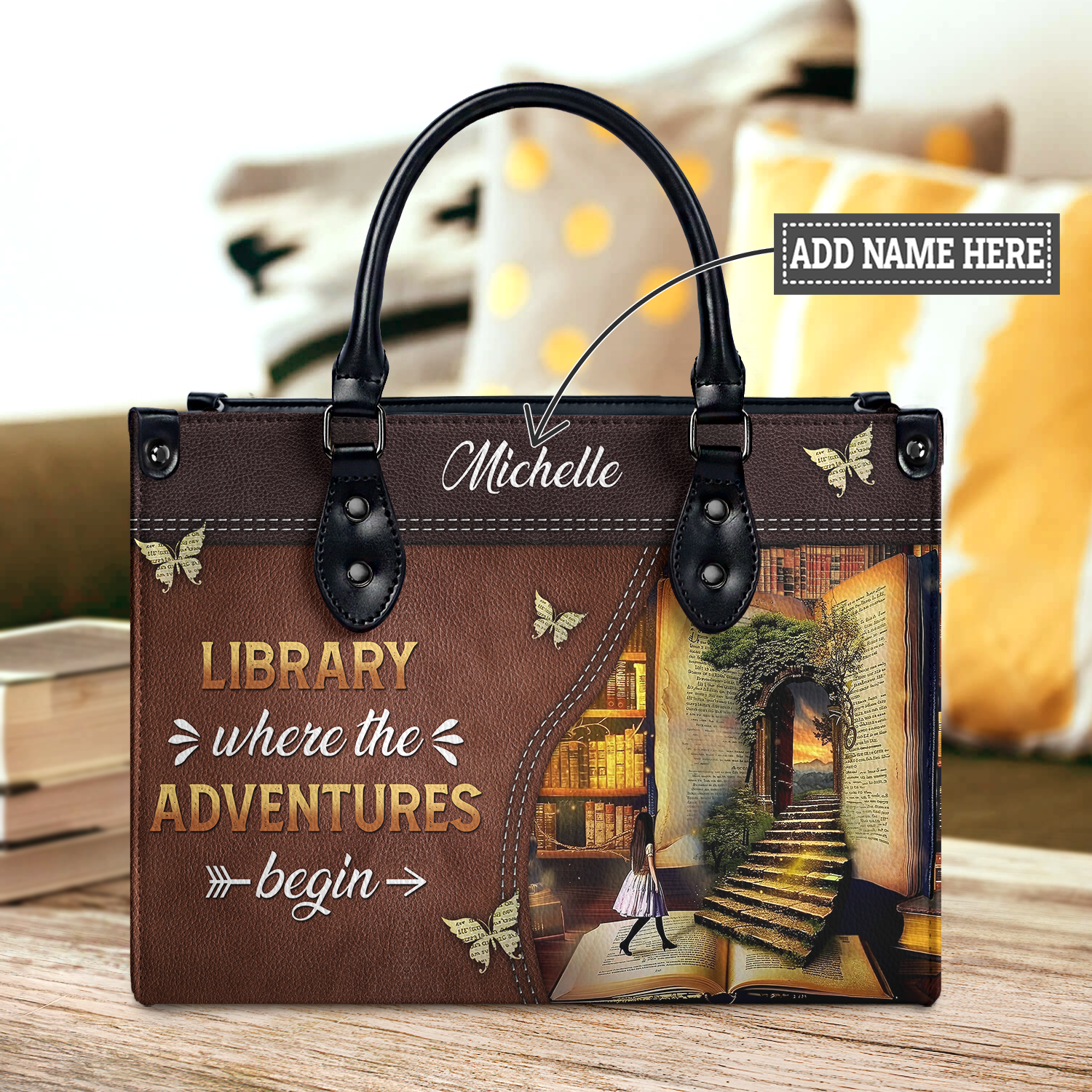 Black Interior -  Library Where The Adventures Begin HTRZ02040250UA Leather Bag