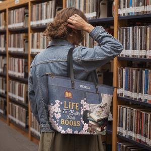 Life Is Better With Books TTRZ28103053XN Leather Tote Bag