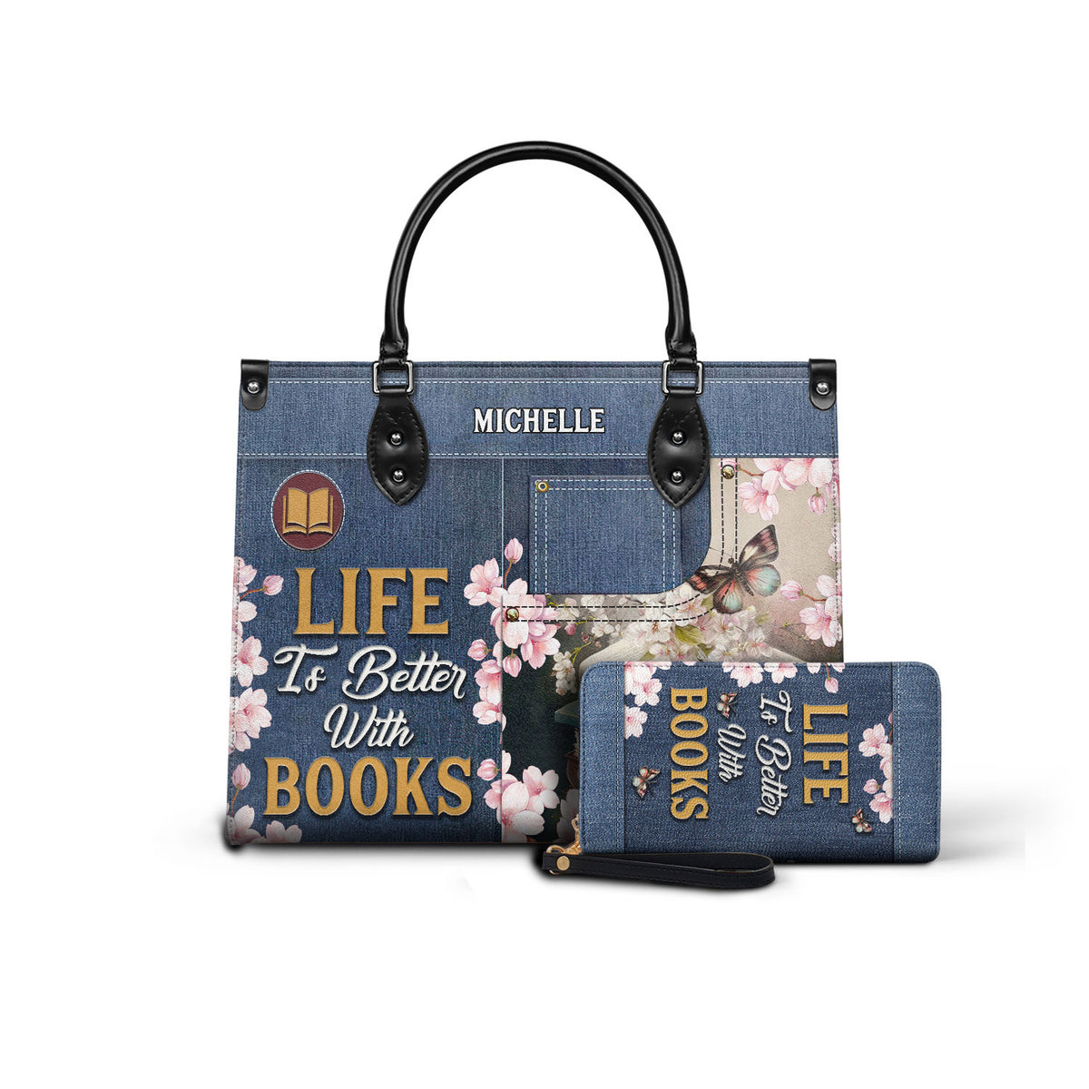 Black Interior -  Life Is Better With Books HHAY1702005A Leather Bag