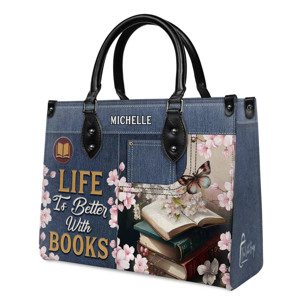 Black Interior -  Life Is Better With Books HHAY1702005A Leather Bag