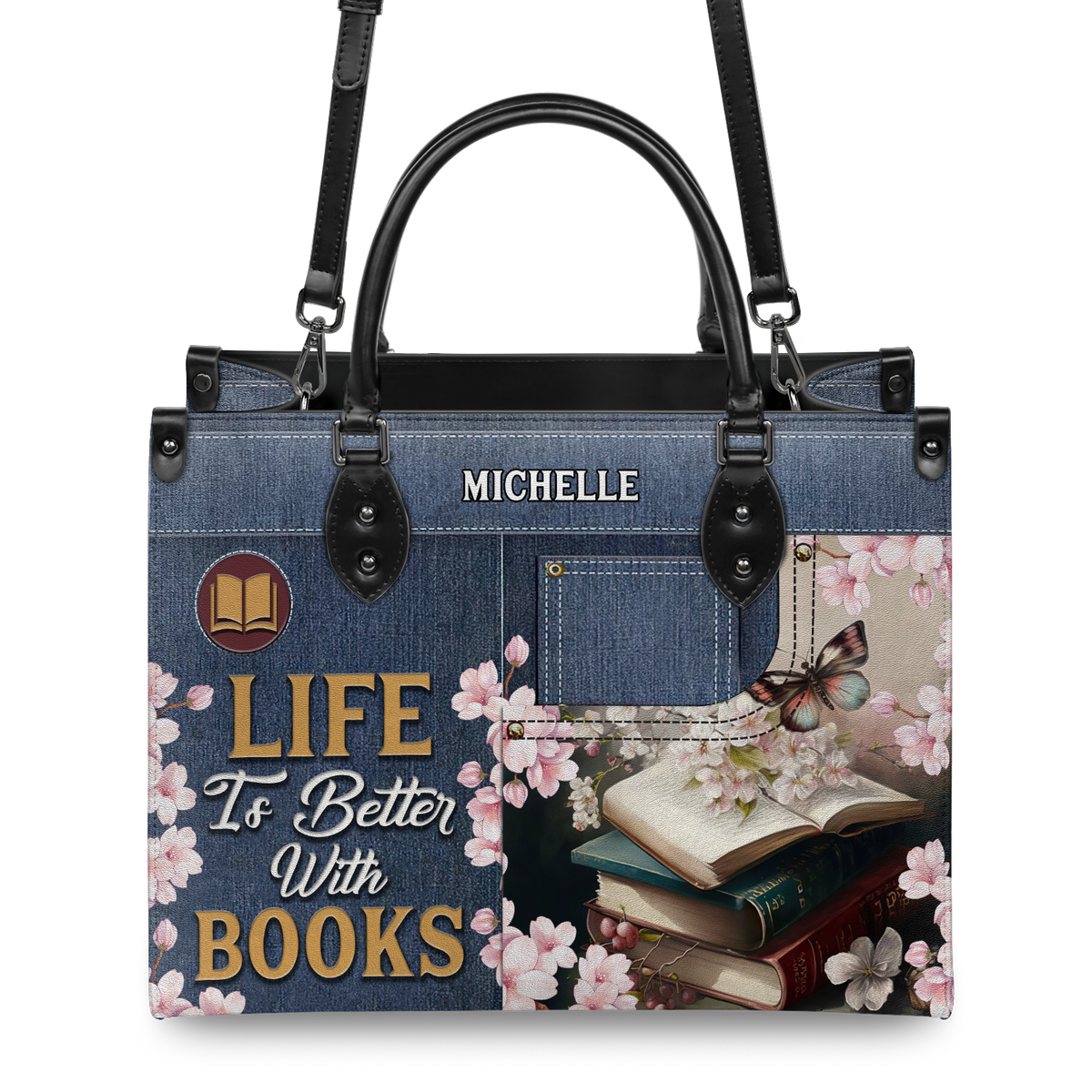 Black Interior -  Life Is Better With Books HHAY1702005A Leather Bag