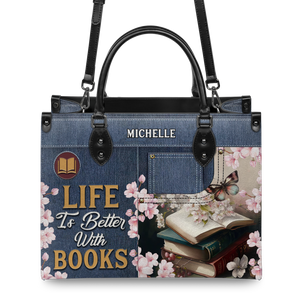 Black Interior -  Life Is Better With Books HHAY1702005A Leather Bag