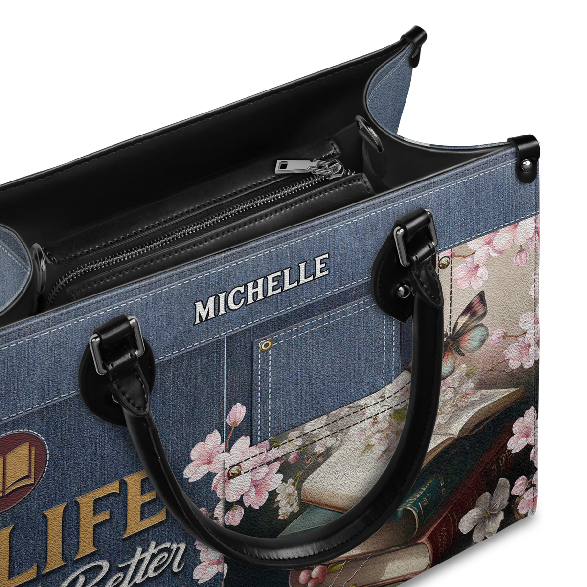 Black Interior -  Life Is Better With Books HHAY1702005A Leather Bag