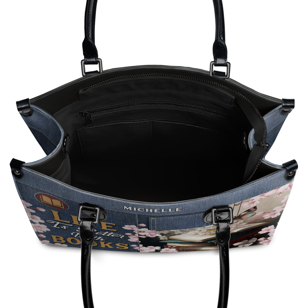 Black Interior -  Life Is Better With Books HHAY1702005A Leather Bag