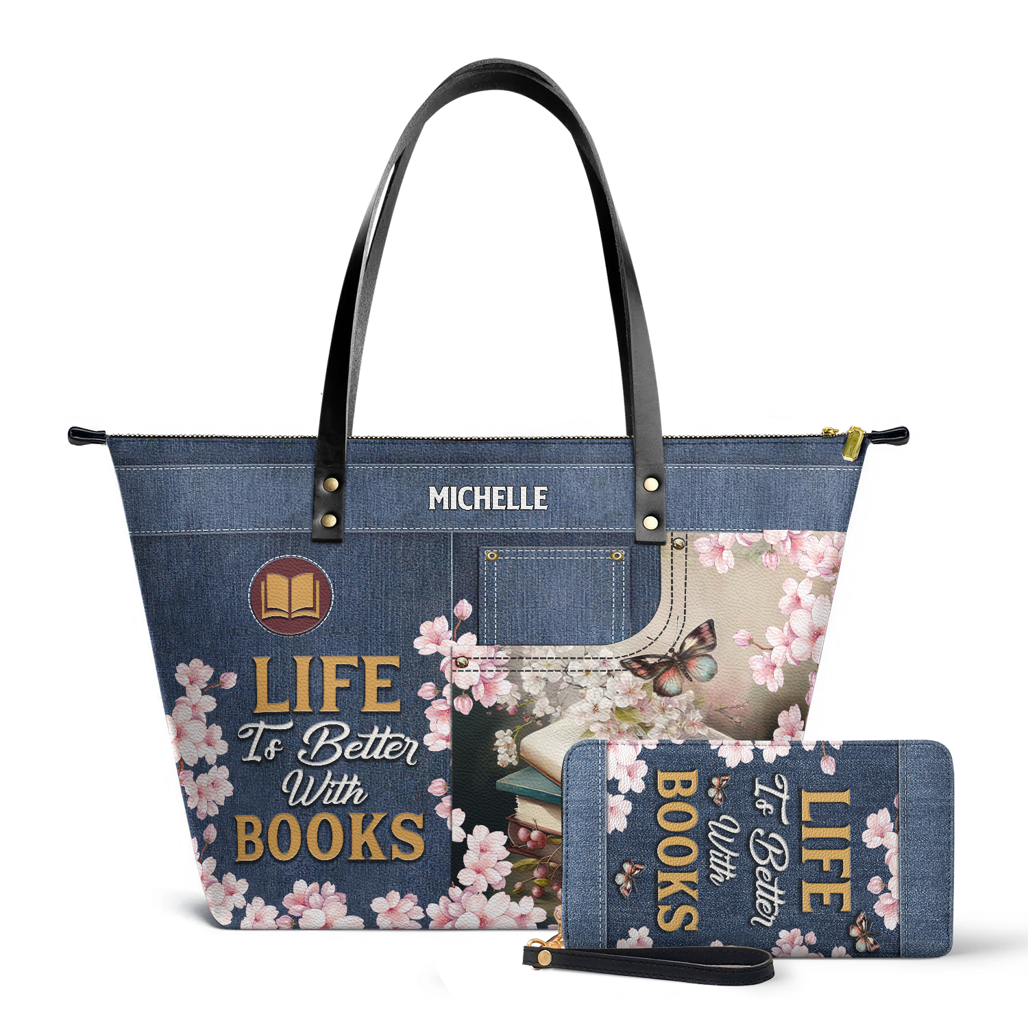 Life Is Better With Books TTRZ28103053XN Leather Tote Bag