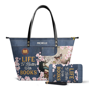 Life Is Better With Books TTRZ28103053XN Leather Tote Bag