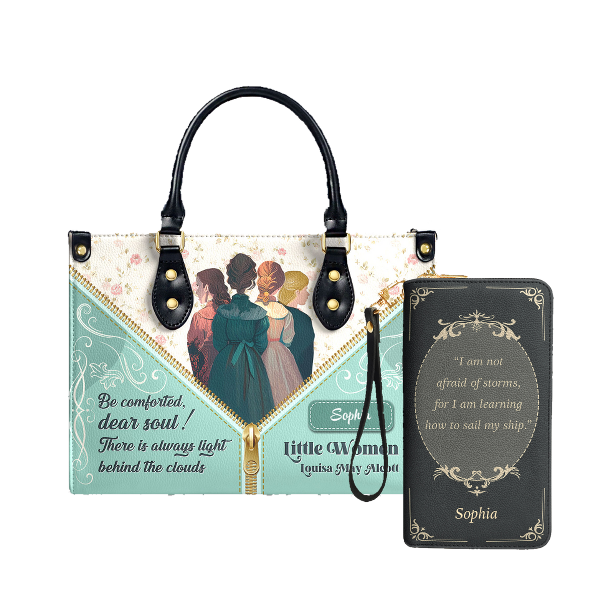 Little Women Be Comforted Dear Soul leather bag and matching zip around wallet