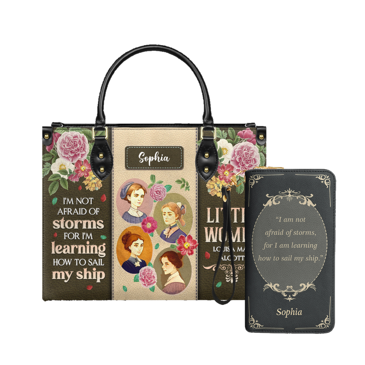 Little Women Im Not Afraid Of Storms leather bag and matching zip around wallet