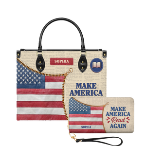 Make America Read Again leather bag and matching zip around wallet